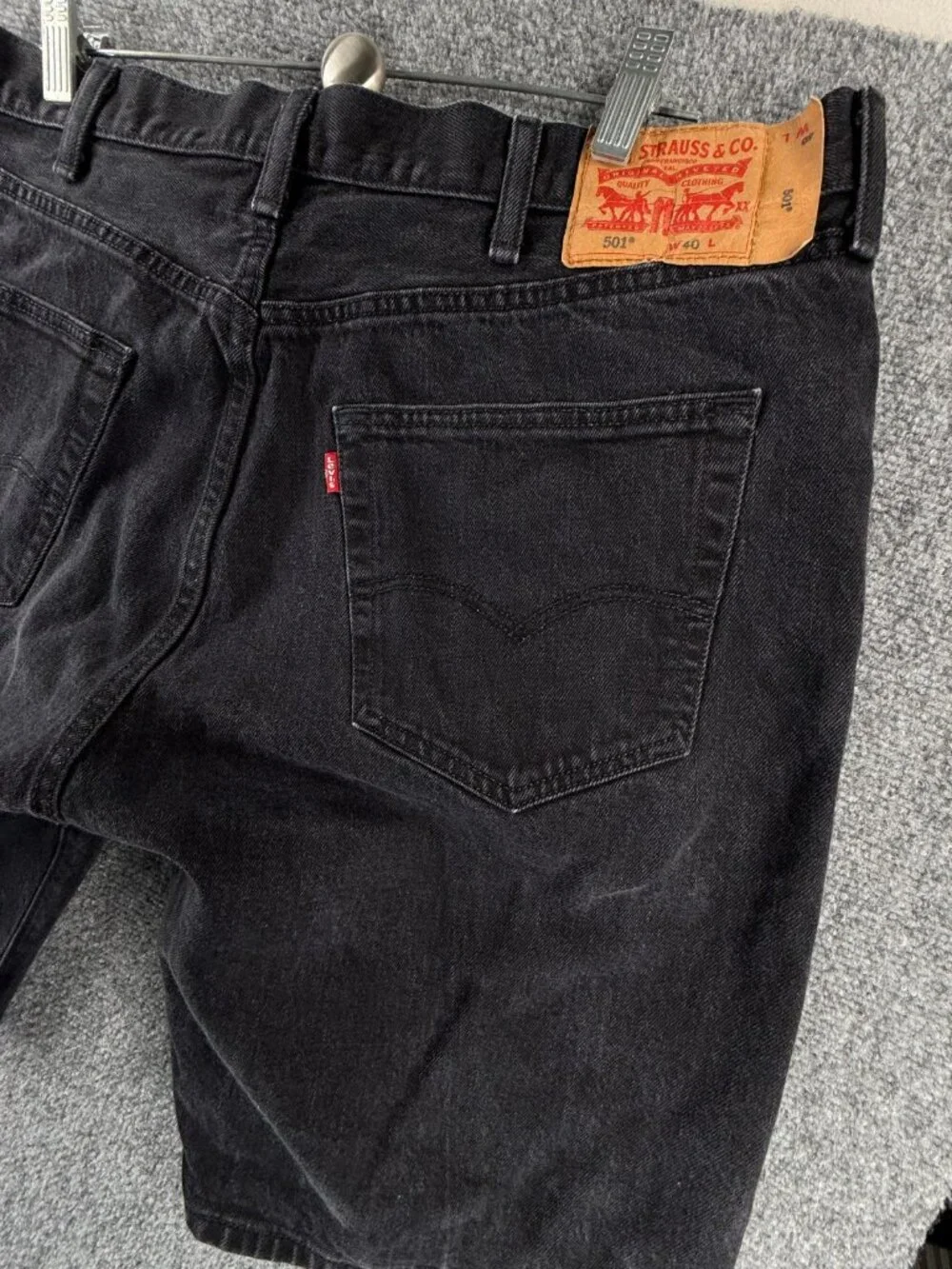 Levis 501 Jorts Jean Shorts Black Charcoal Wash Size 40 Cotton Blend Button Fly